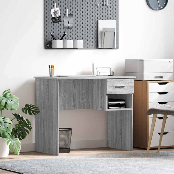 vidaXL Schreibtisch Grau Sonoma 90 x 49,5 x 75 cm Holzwerkstoff