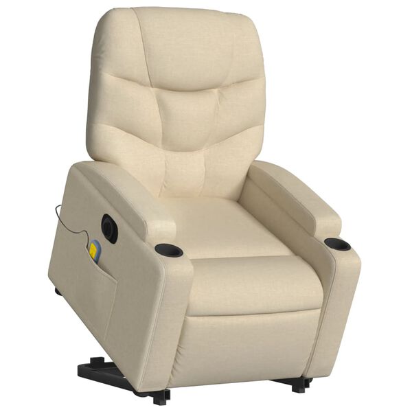 vidaXL Elektrischer Massagesessel mit Aufstehhilfe Creme Stoff