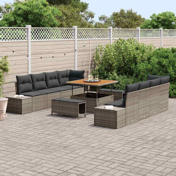 vidaXL Gartensofa-set mit Kissen 11 pcs Grau Poly-Rattan