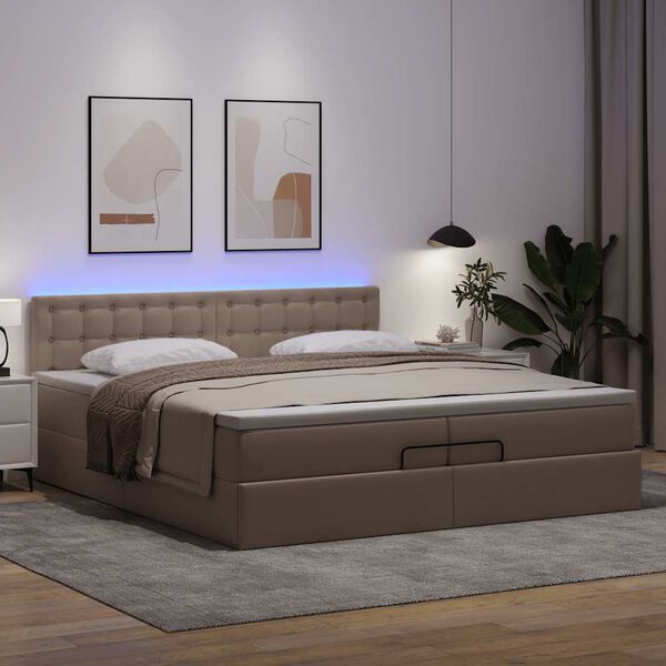vidaXL Ottoman-Bett mit Matratzen LEDs Cappuccino 200x200cm Kunstleder