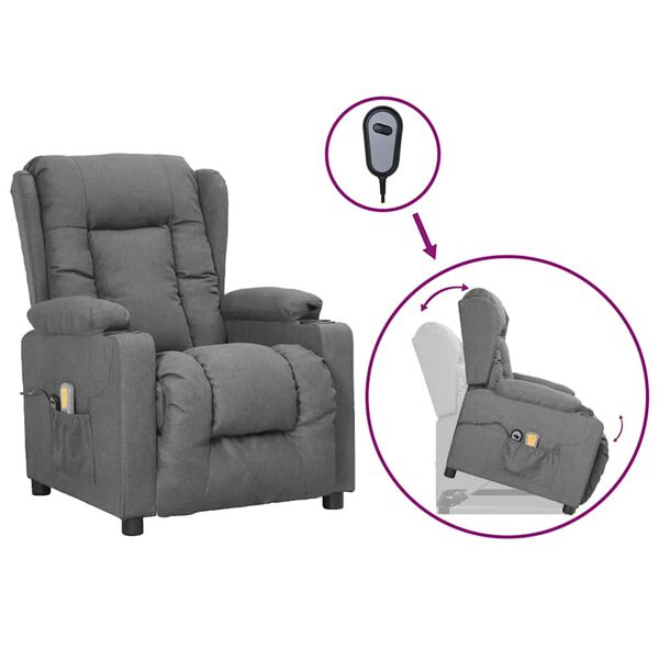 vidaXL Massagesessel mit Aufstehhilfe Hellgrau Stoff