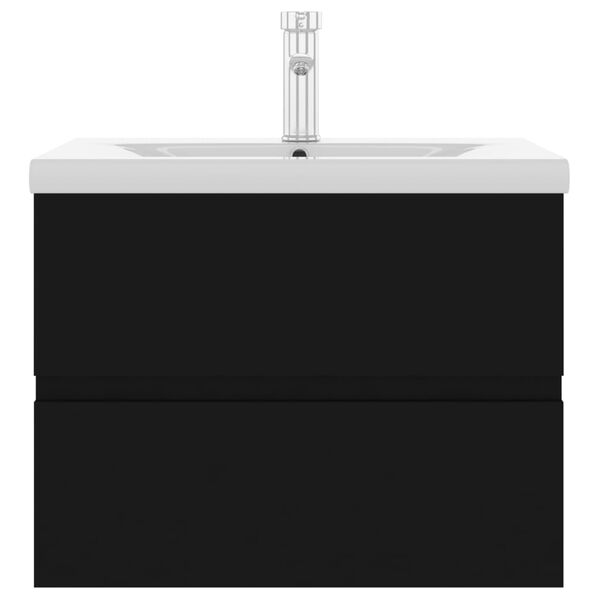 vidaXL Waschbeckenunterschrank mit Einbaubecken Schwarz Holzwerkstoff