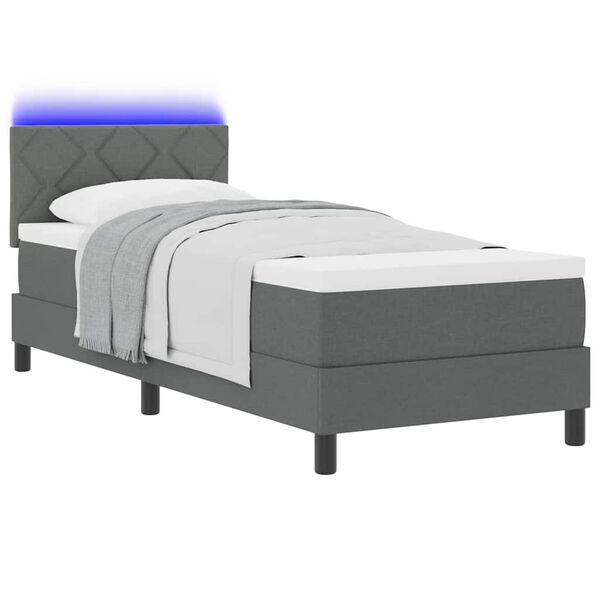 vidaXL Boxspringbett mit Matratze mit LED Dunkelgrau 80 x 200 cm Stoff