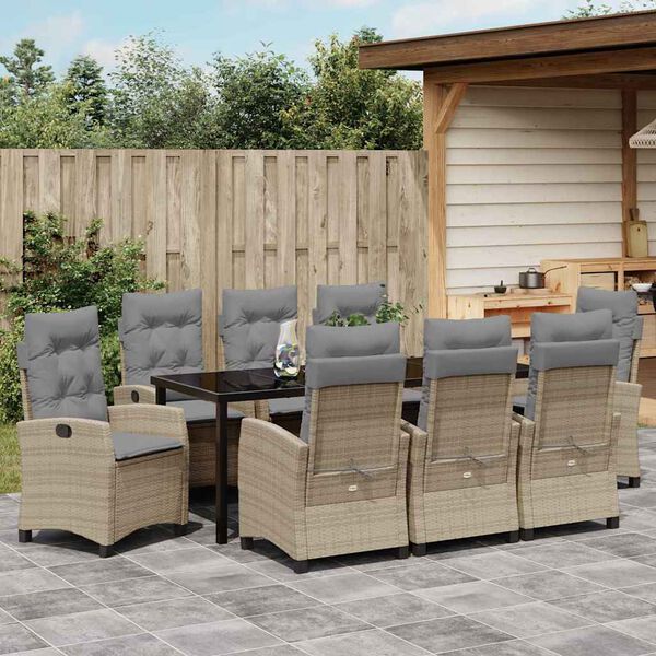 vidaXL Garten Essgruppe mit Kissen 9 pcs Beige Poly-Rattan