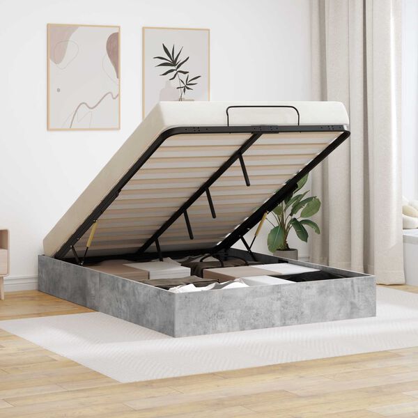 vidaXL Ottoman Bettgestell Beton Grau 140 x 200 cm Holzwerkstoff