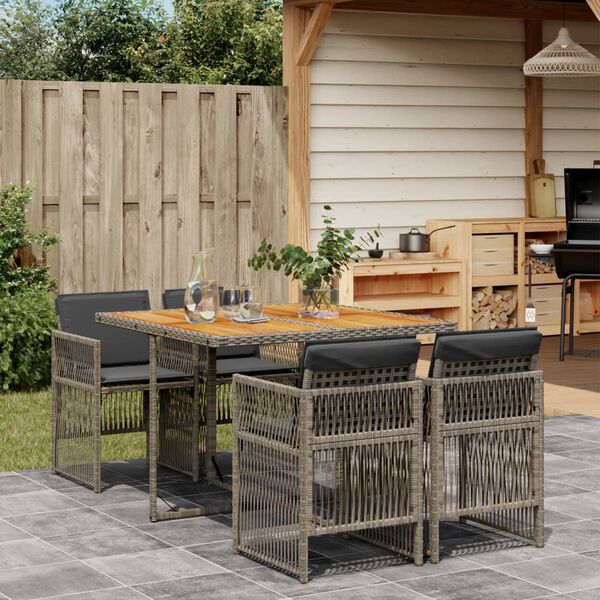 vidaXL 5-tlg. Garten-Essgruppe mit Kissen Grau Poly Rattan