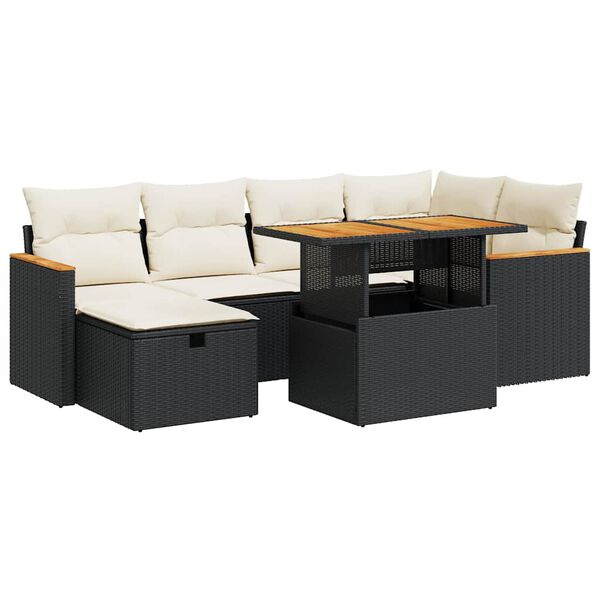 vidaXL 8-tlg. Garten-Sofagarnitur mit Kissen Schwarz Poly Rattan