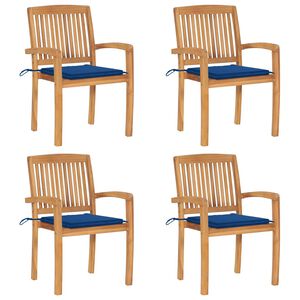 vidaXL Stapelbare Gartenst&uuml;hle mit Kissen 4 Stk. Massivholz Teak