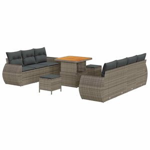 vidaXL Gartensofa-set mit Kissen mit Speicher 10 pcs Grau Poly-Rattan