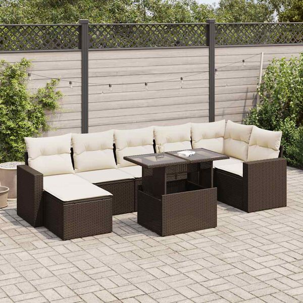 vidaXL 8-tlg. Garten-Sofagarnitur mit Kissen Braun Poly Rattan