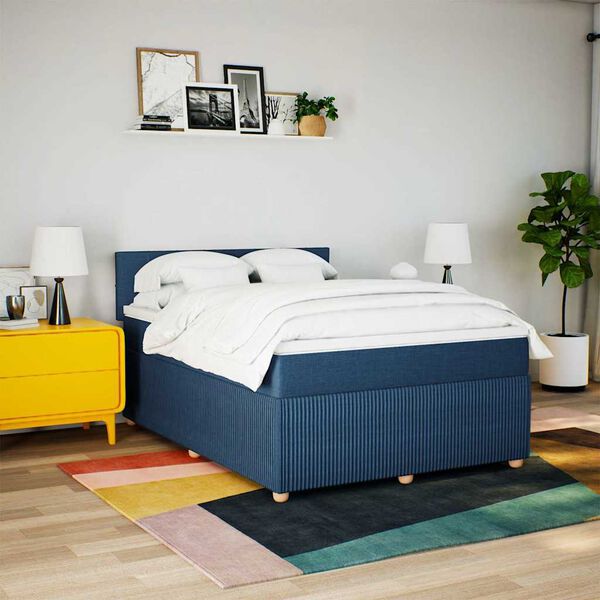 vidaXL Boxspringbett mit Matratze Blau 140x200 cm Stoff