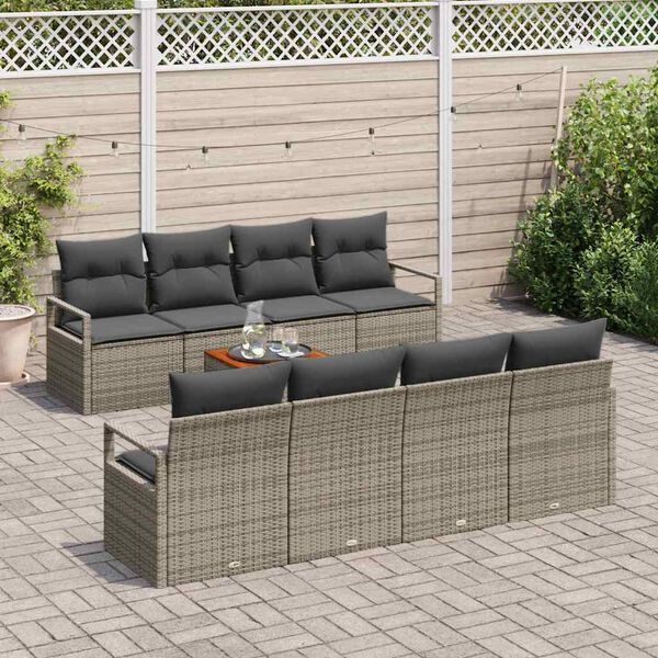 vidaXL Gartensofa-set mit Kissen 9 pcs Grau Poly-Rattan