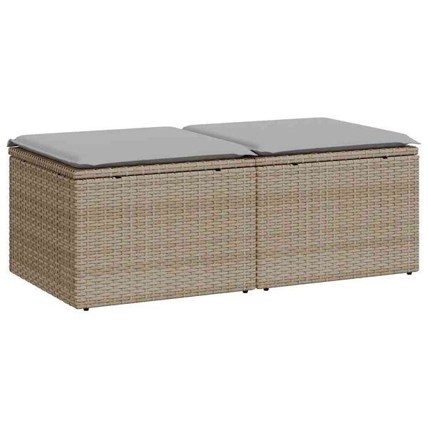 vidaXL 2-tlg. Garten-Sofagarnitur mit Kissen Beige Poly Rattan Akazie