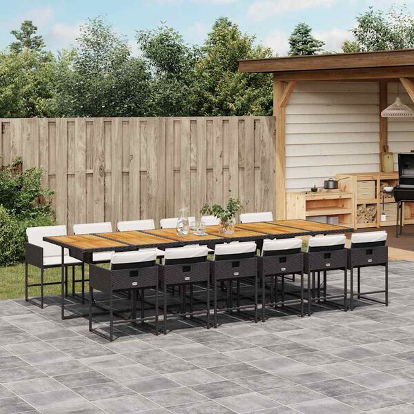 vidaXL 13-tlg. Garten-Essgruppe mit Kissen Schwarz Poly Rattan