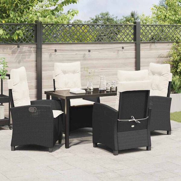 vidaXL Garten Essgruppe mit Kissen 5 pcs Schwarz Poly-Rattan