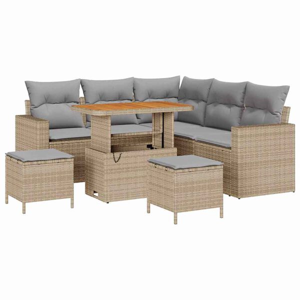 vidaXL Gartensofa-set mit Kissen 9 pcs Beige und Hellgrau Poly-Rattan
