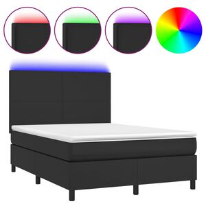 vidaXL Boxspringbett mit Matratze & LED Schwarz 140x190 cm Kunstleder