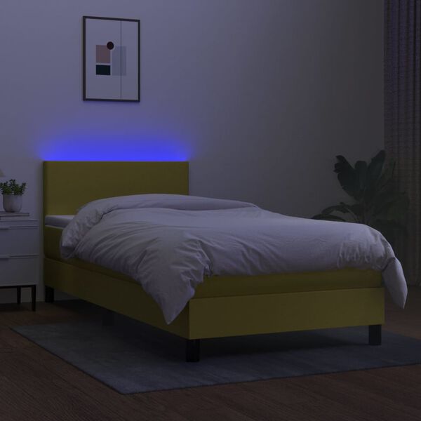 vidaXL Boxspringbett mit Matratze & LED Gr&uuml;n 90x190 cm Stoff