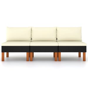 vidaXL Mittelsofas 3 Stk. Poly Rattan und Eukalyptus Massivholz