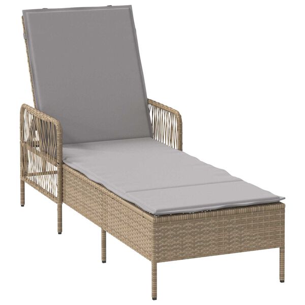 vidaXL Sonnenliege mit Kissen Beige 157 x 55 x 92cm Poly-Rattan
