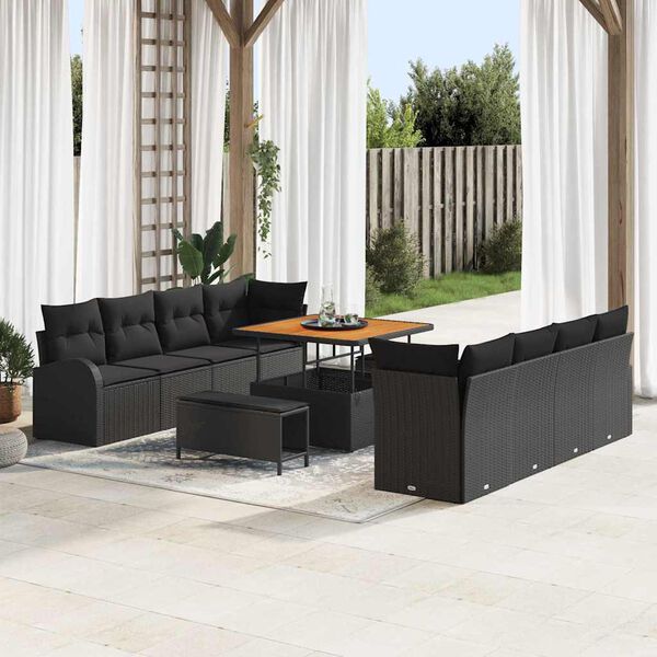 vidaXL Garten-Sofa-Set mit Kissen mit Speicher 11 pcs Schwarz