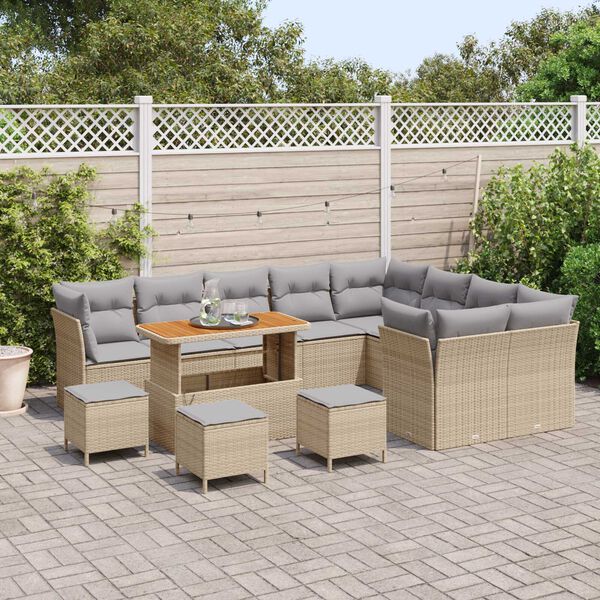vidaXL Garten-Sofa-Set mit Kissen 13 pcs Beige und Hellgrau