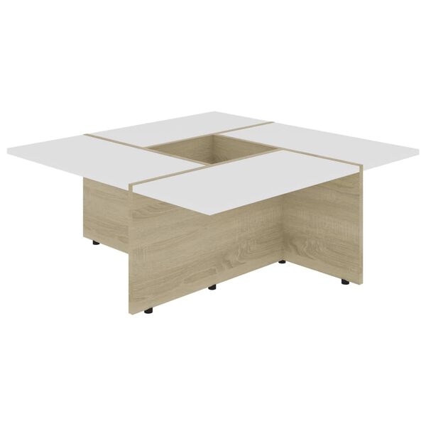 vidaXL Couchtisch Wei&szlig; und Sonoma-Eiche 79,5x79,5x30 cm Holzwerkstoff