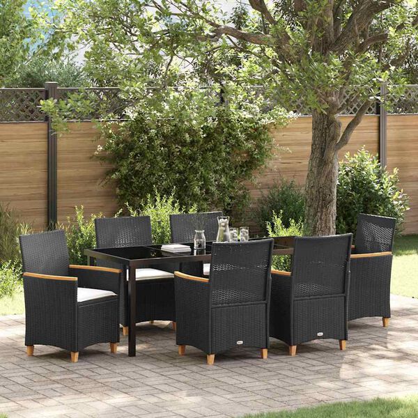 vidaXL Garten Essgruppe 7 pcs Schwarz Poly-Rattan
