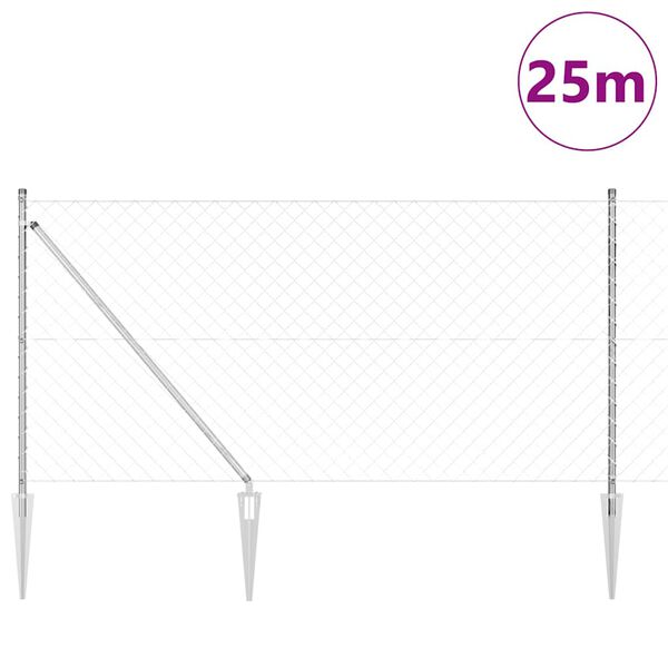 vidaXL Zaunpfosten Silber 25 x 1 m (60 x 60 mm Maschen) Stahl