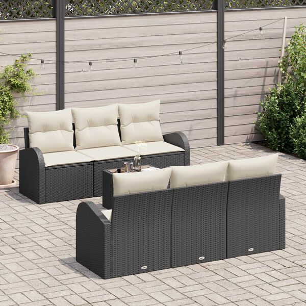 vidaXL Gartensofa-set mit Speicher 7 pcs Schwarz und Creme Poly-Rattan