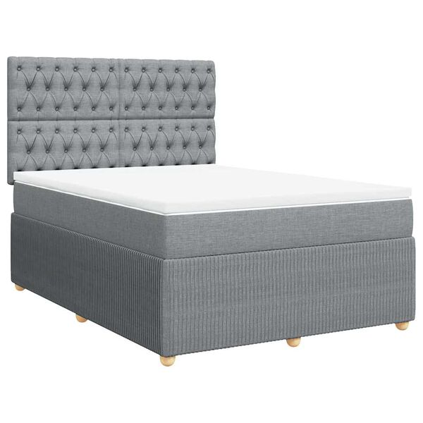 vidaXL Boxspringbett mit Matratze Hellgrau 160x200 cm Stoff