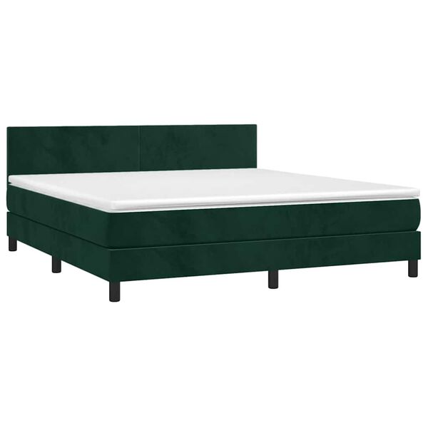 vidaXL Boxspringbett mit Matratze & LED Dunkelgr&uuml;n 160x200 cm Samt