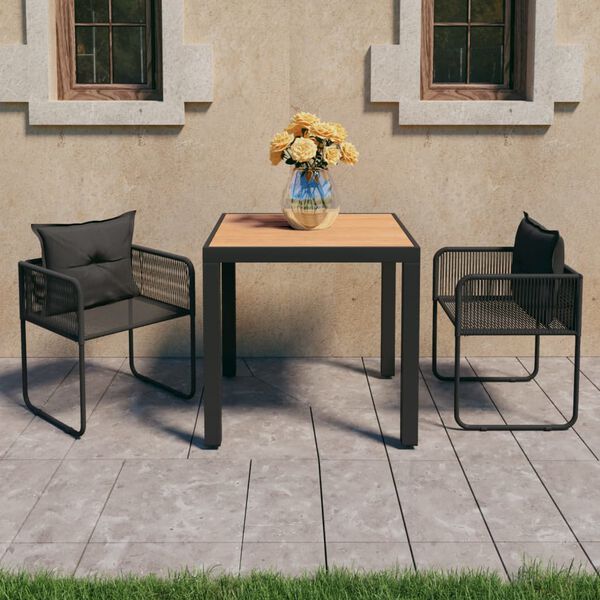 vidaXL 3-tlg. Garten-Essgruppe PVC Rattan Schwarz und Braun