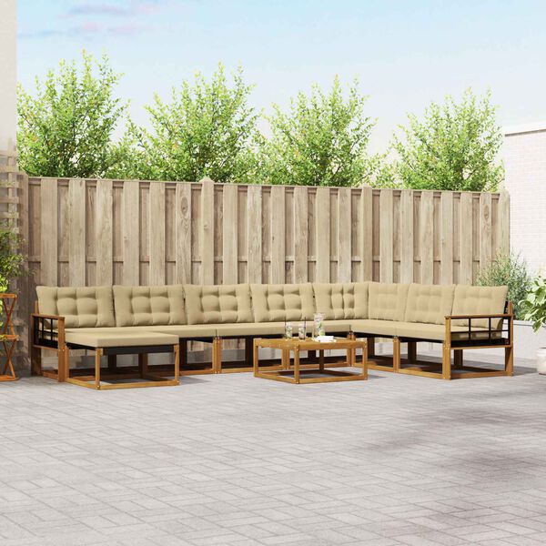vidaXL Outdoor-Sofagarnitur 9 pcs Natur und Beige Massivholz Akazie