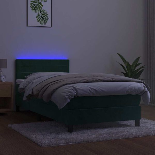 vidaXL Boxspringbett mit Matratze & LED Dunkelgr&uuml;n 90x190 cm Samt