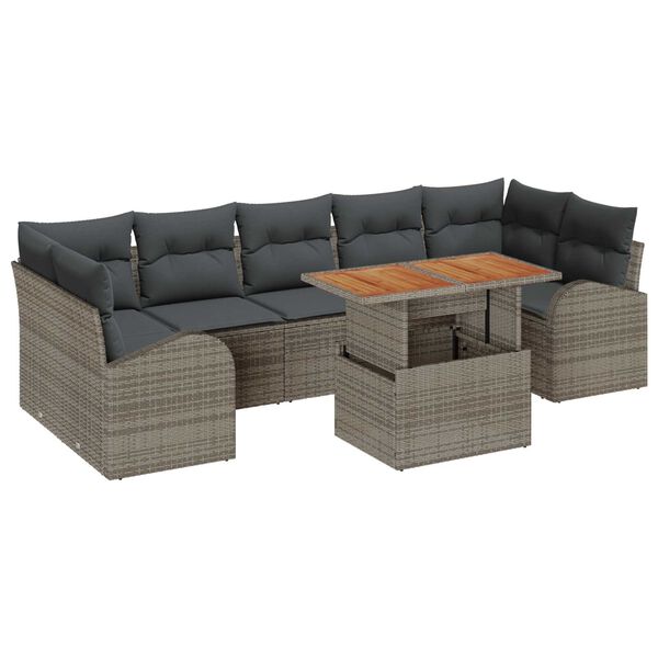 vidaXL Garten-Sofa-Set mit Speicher 8 pcs Grau Poly Rattan