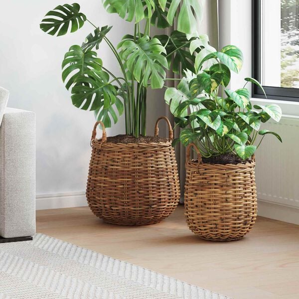 vidaXL Blumentopf K&ouml;rbchen mit Speicher 2 pcs Braun Lacak Rattan