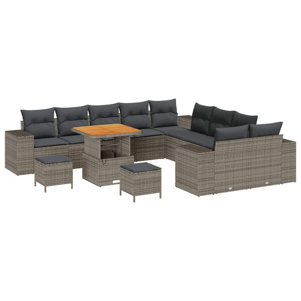 vidaXL Gartensofa-set mit Kissen 13 pcs Grau Poly-Rattan