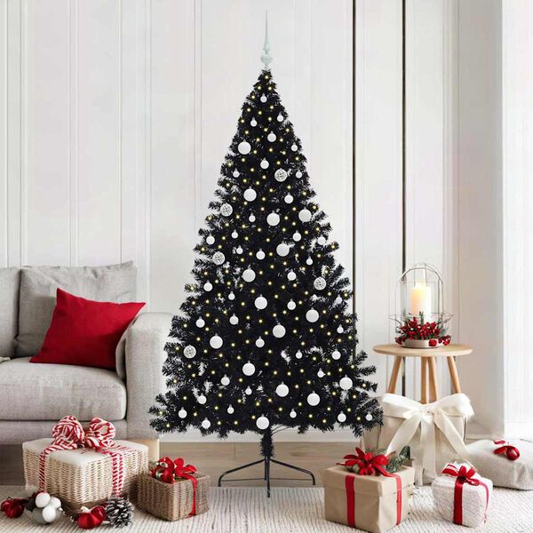 vidaXL K&uuml;nstlicher vorbeleuchteter Weihnachtsbaum Schwarz 180 cm PVC