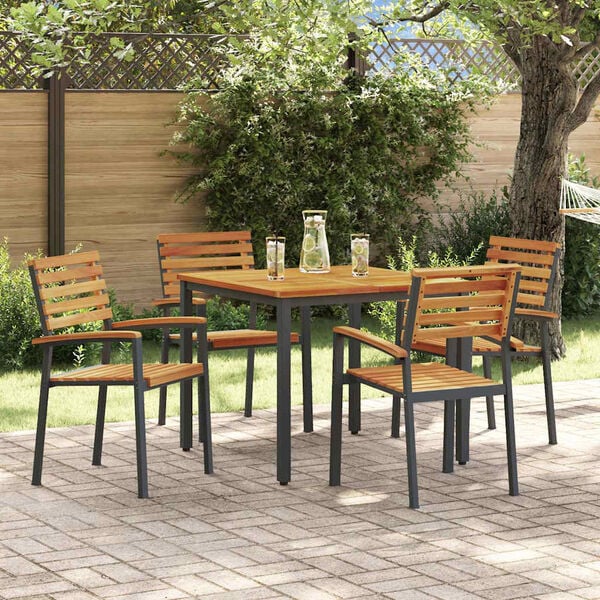 vidaXL Garten Essgruppe 5 pcs Schwarz Massivholz Akazie
