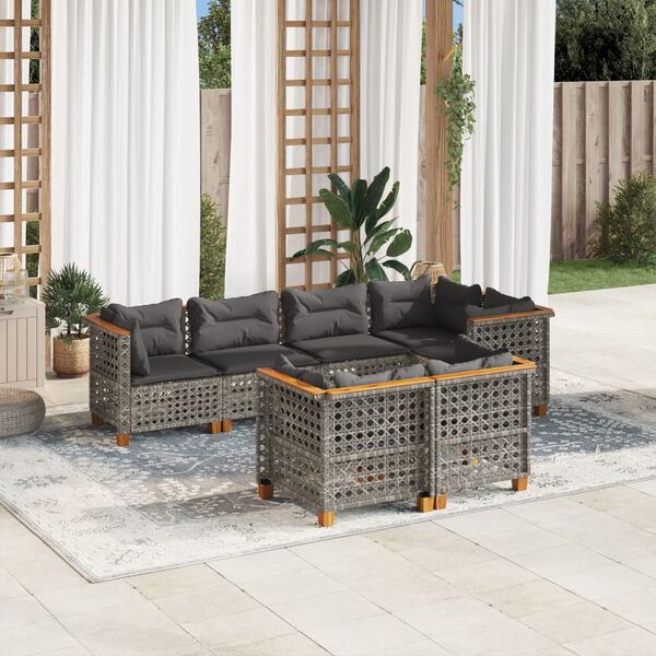 vidaXL 7-tlg. Garten-Sofagarnitur mit Kissen Grau Poly Rattan