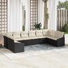 vidaXL Garten-Sofa-Set mit Kissen 10 pcs Schwarz und Creme Poly-Rattan