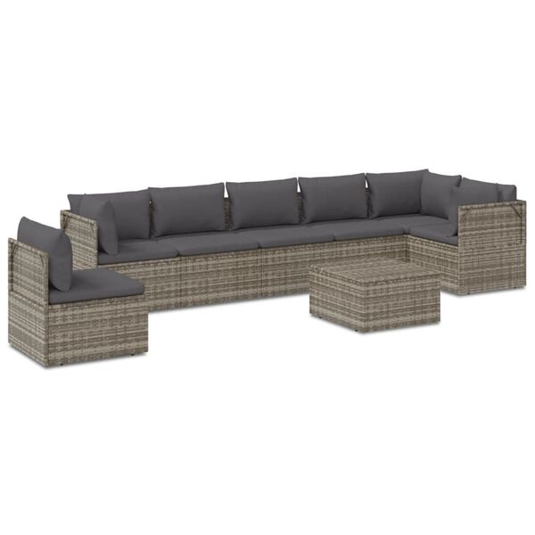 vidaXL 8-tlg. Garten-Lounge-Set mit Kissen Grau Poly Rattan