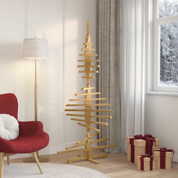 vidaXL Holz Weihnachtsbaum mit St&auml;nder Braun 180 cm Massivholz Kiefer