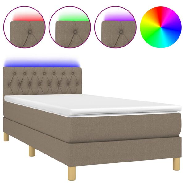 vidaXL Boxspringbett mit Matratze & LED Taupe 100x200 cm Stoff