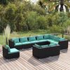 vidaXL 10-tlg. Garten-Lounge-Set mit Kissen Poly Rattan Schwarz
