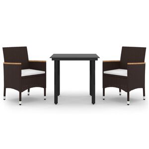 vidaXL 3-tlg. Garten-Essgruppe mit Auflagen Poly Rattan und Glas