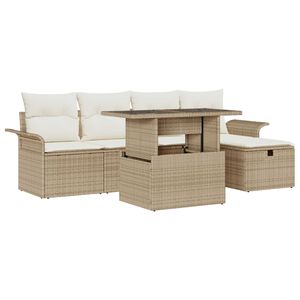 vidaXL Gartensofa-set mit Kissen mit Speicher 6 pcs Beige Poly-Rattan