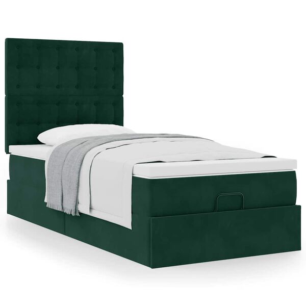 vidaXL Ottoman-Bett mit Matratzen Dunkelgr&uuml;n 90x190 cm Samt