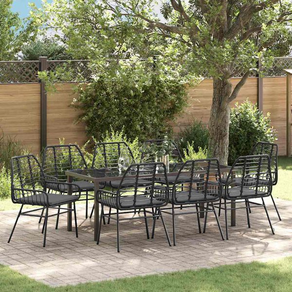 vidaXL Garten Essgruppe 9 pcs Schwarz Poly-Rattan